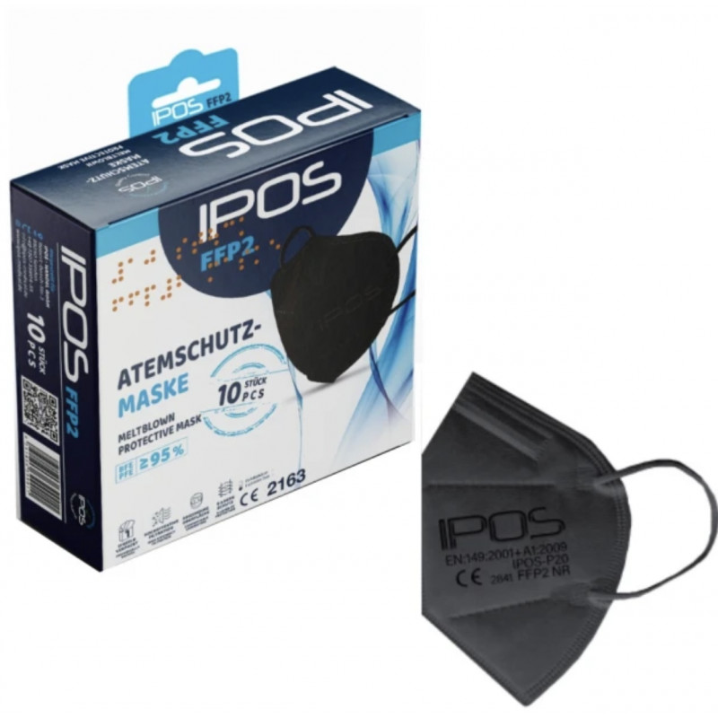 IPOS FFP2 respirator mask black, 10 pieces
