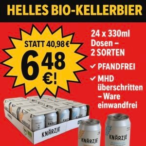 Knärzje Original – Helles Bio-Kellerbier 24 x 330ml - 2 Sorten PFANDFREI - MHD überschritten