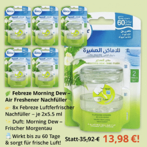 8x Febreze Air Freshener Morning Dew Lufterfrischer-Nachfüller - 2×5.5Ml