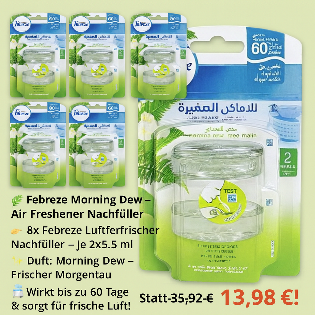 8x Febreze Air Freshener Morning Dew Lufterfrischer-Nachfüller - 2×5.5Ml