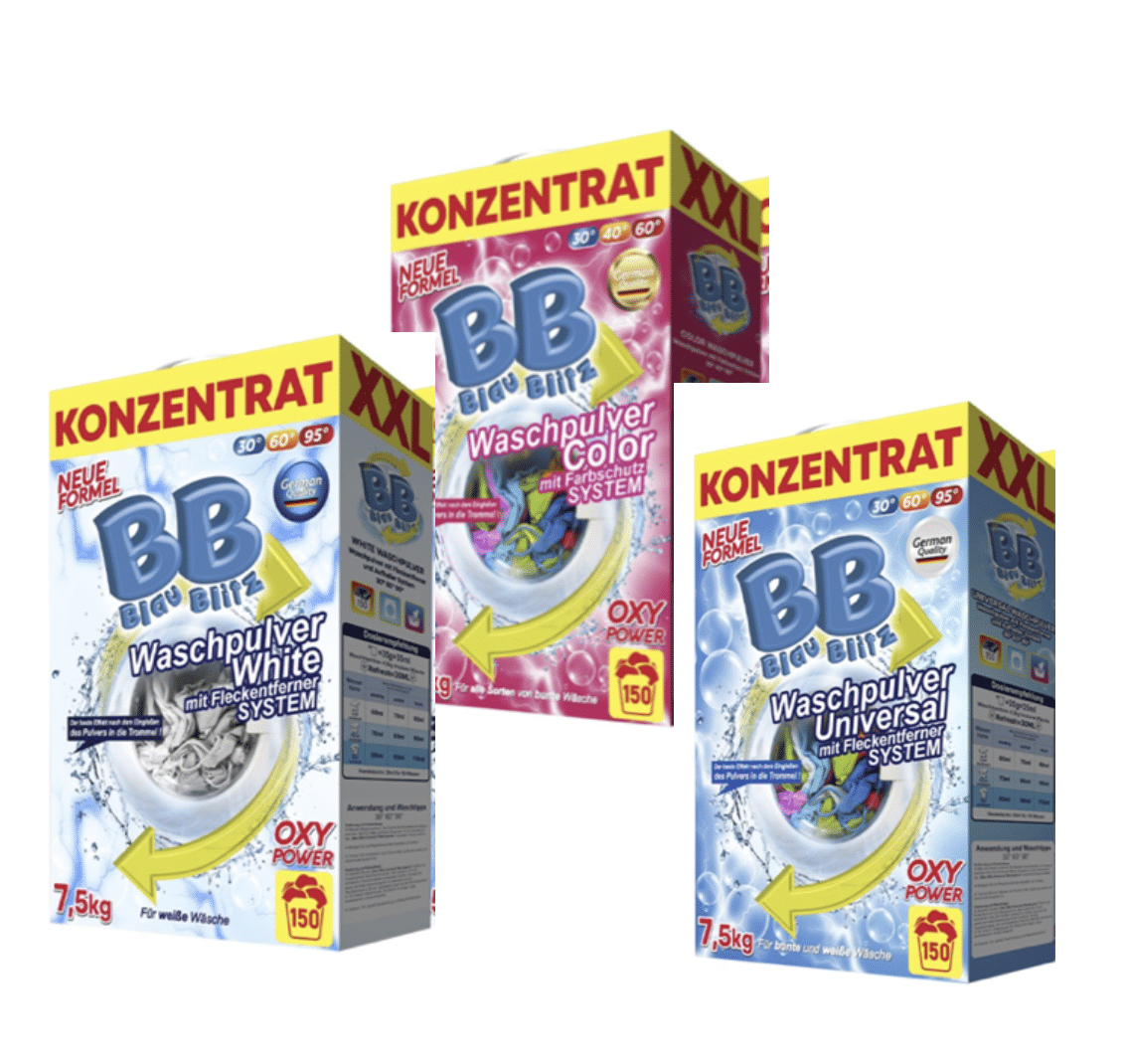 Blau Blitz Premium Waschpulver Konzentrat 7,5kg, 150 Wäschen XXL div. Sorten
