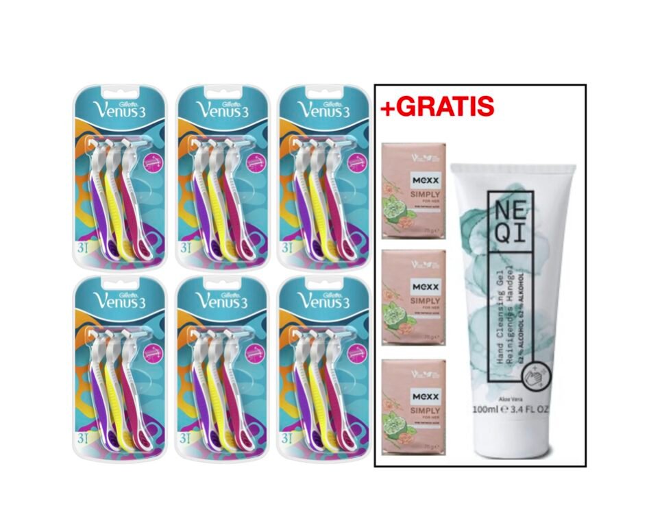 18er Gillette Venus Einweg-Rasierer Box + GRATIS 3er Mexx Seife +GRATIS Neqi Handgel 100ml