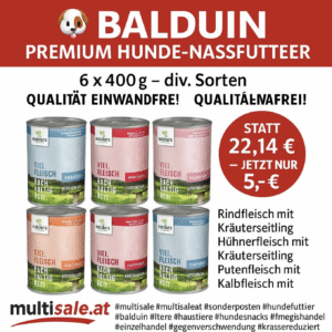 Balduin Premium Hunde-Nassfutter 6 x 400g, 4 Sorten MHD 06/2025