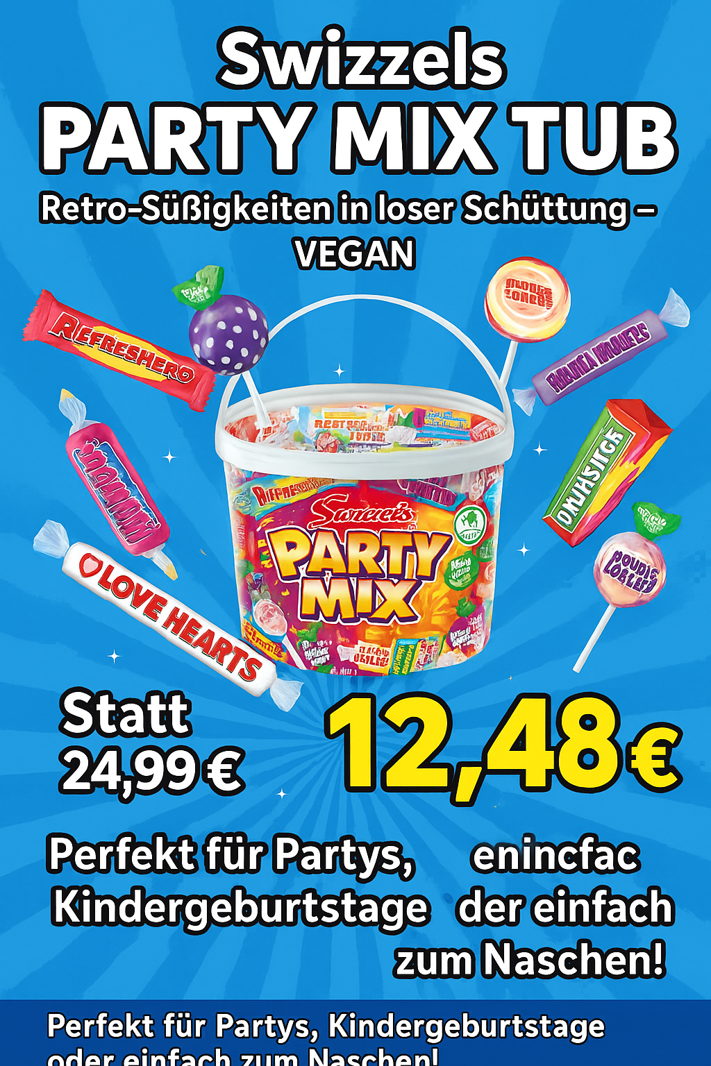 Swizzels Party Mix Tub, 785g Retro-Süßigkeiten in loser Schüttung - Vegan