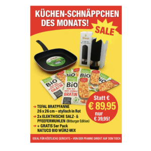 TEFAL Simply Clean 26x26cm Grillpfanne + 2 x elektrische Salz.- Pfeffermühle +extra GRATIS 5er Natuco Bio Würz Mix Nudel-Schinken Gratin