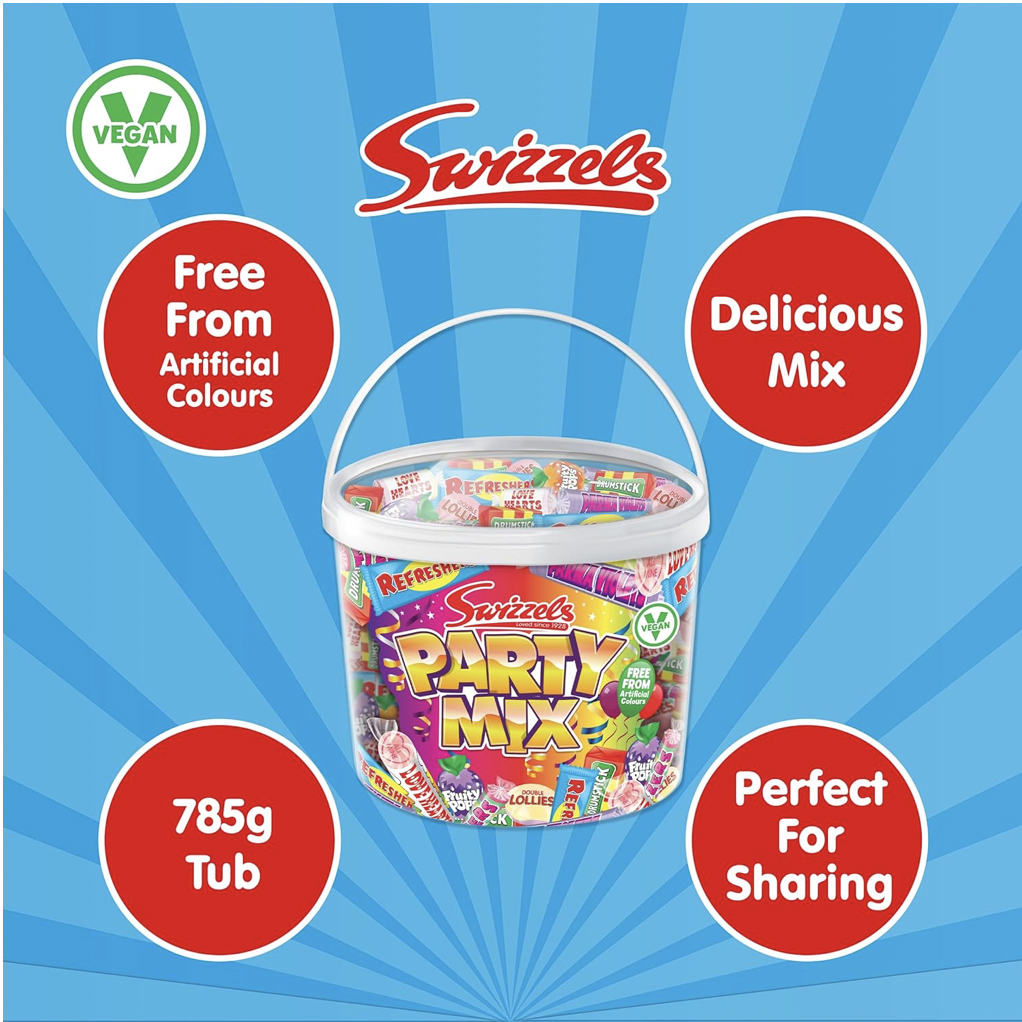 Swizzels Party Mix Tub, 785g Retro-Süßigkeiten in loser Schüttung - Vegan – Bild 4