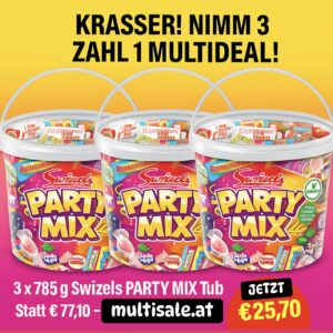 Swizzels Party Mix Tub, 3 x 785g Retro-Süßigkeiten in loser Schüttung - Vegan