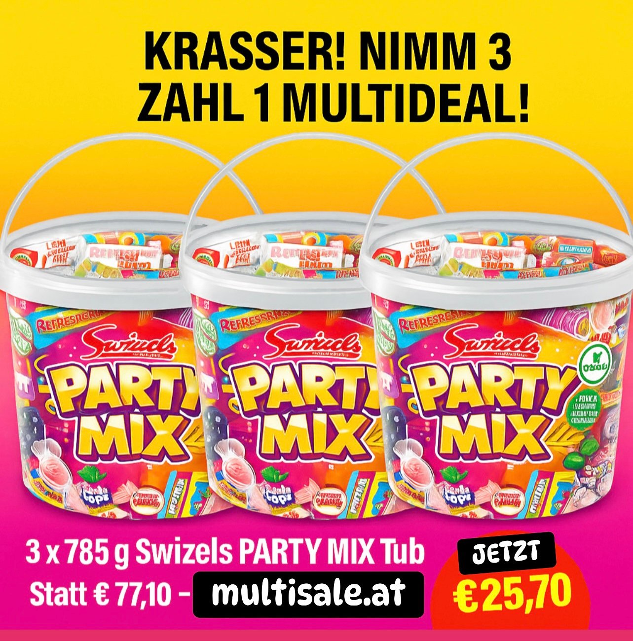 Swizzels Party Mix Tub, 3 x 785g Retro-Süßigkeiten in loser Schüttung - Vegan