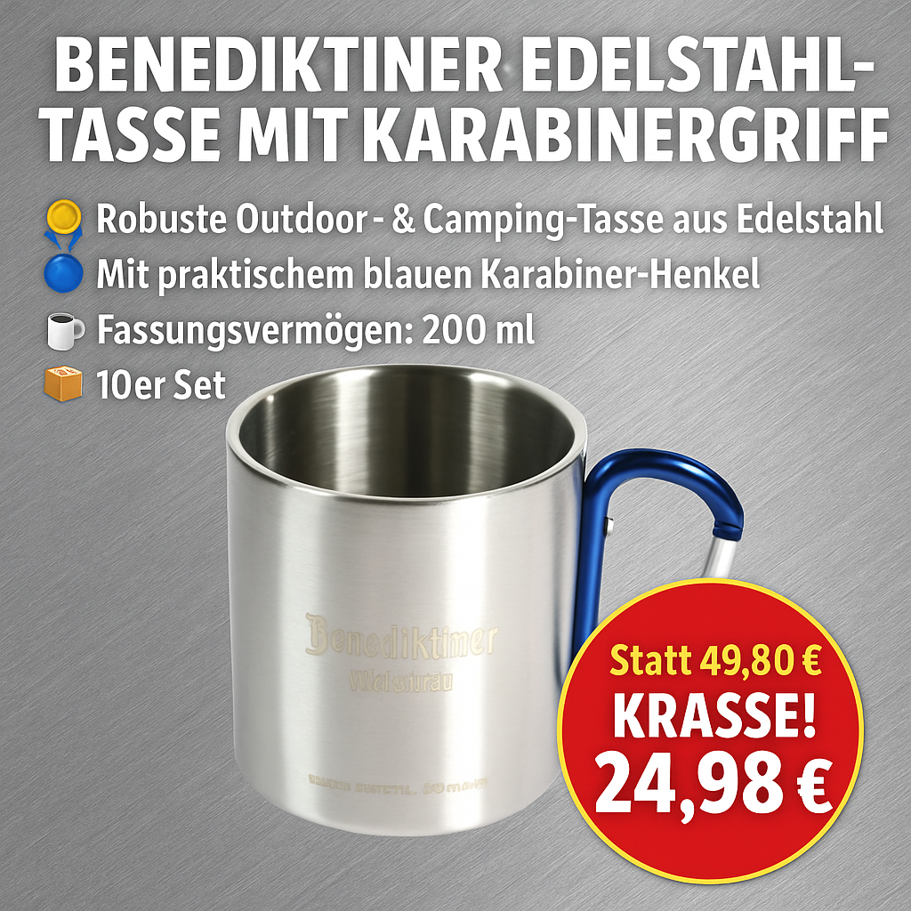 Edelstahl Tasse mit Karabiner Hänkel 10er Pack (je 200 ml)