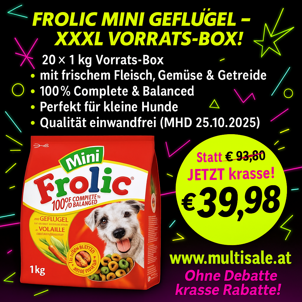 Frolic Trockenfutter Hund mit Geflügel, Getreide und Gemüse, 20 x 1 KG