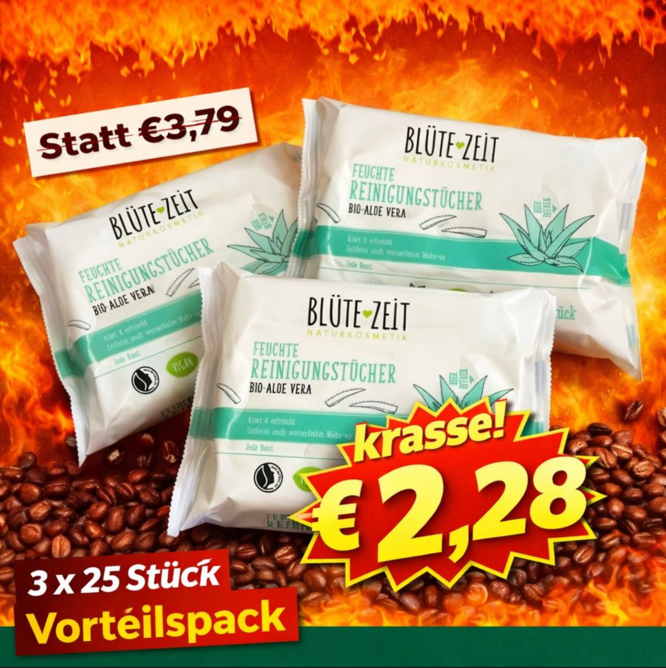 BLÜTE-ZEIT Reinigungstücher Aloe-Vera 3 x 25 Stück