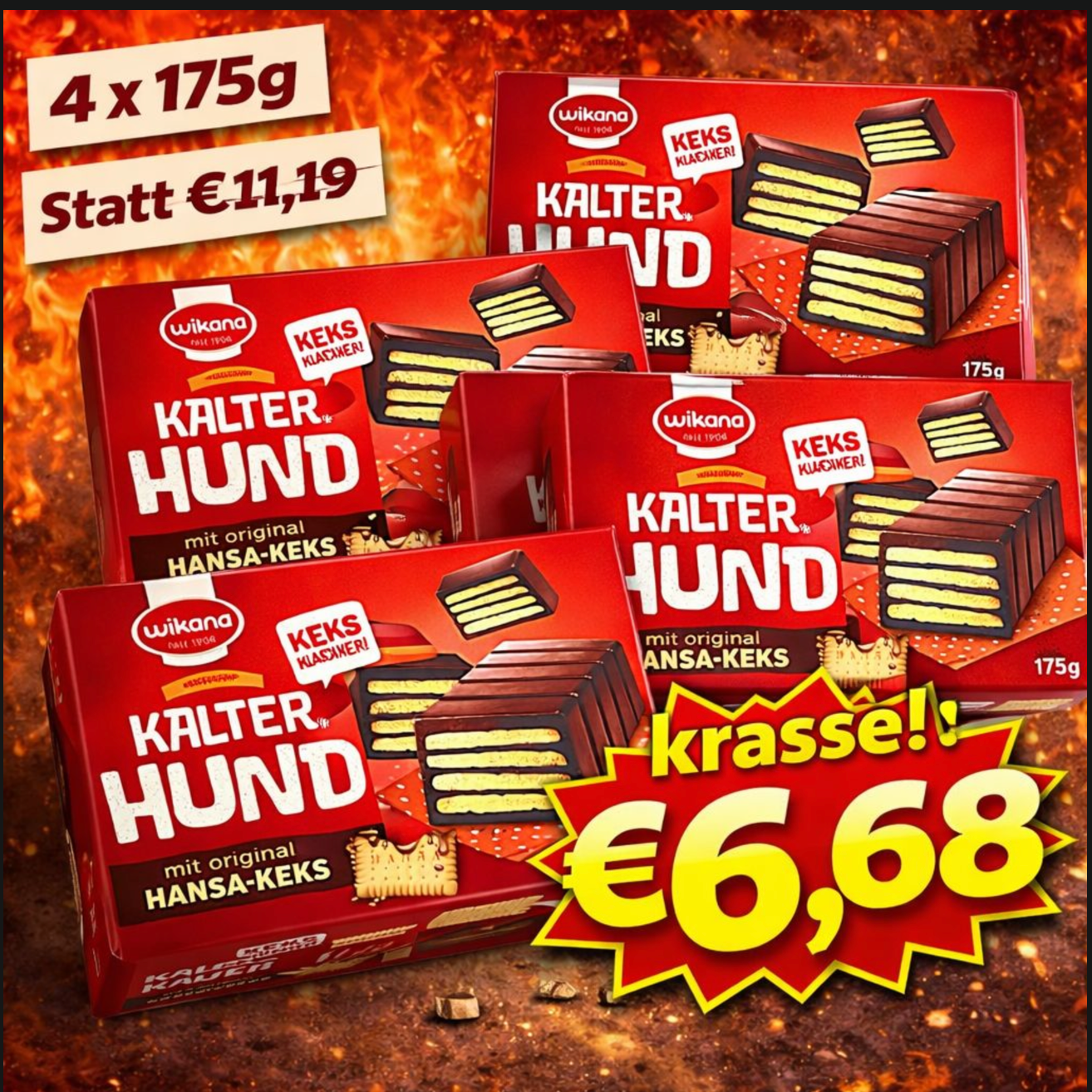 Wikana Kalter Hund Riegel 4 x 175 g - MHD 16.06.2026