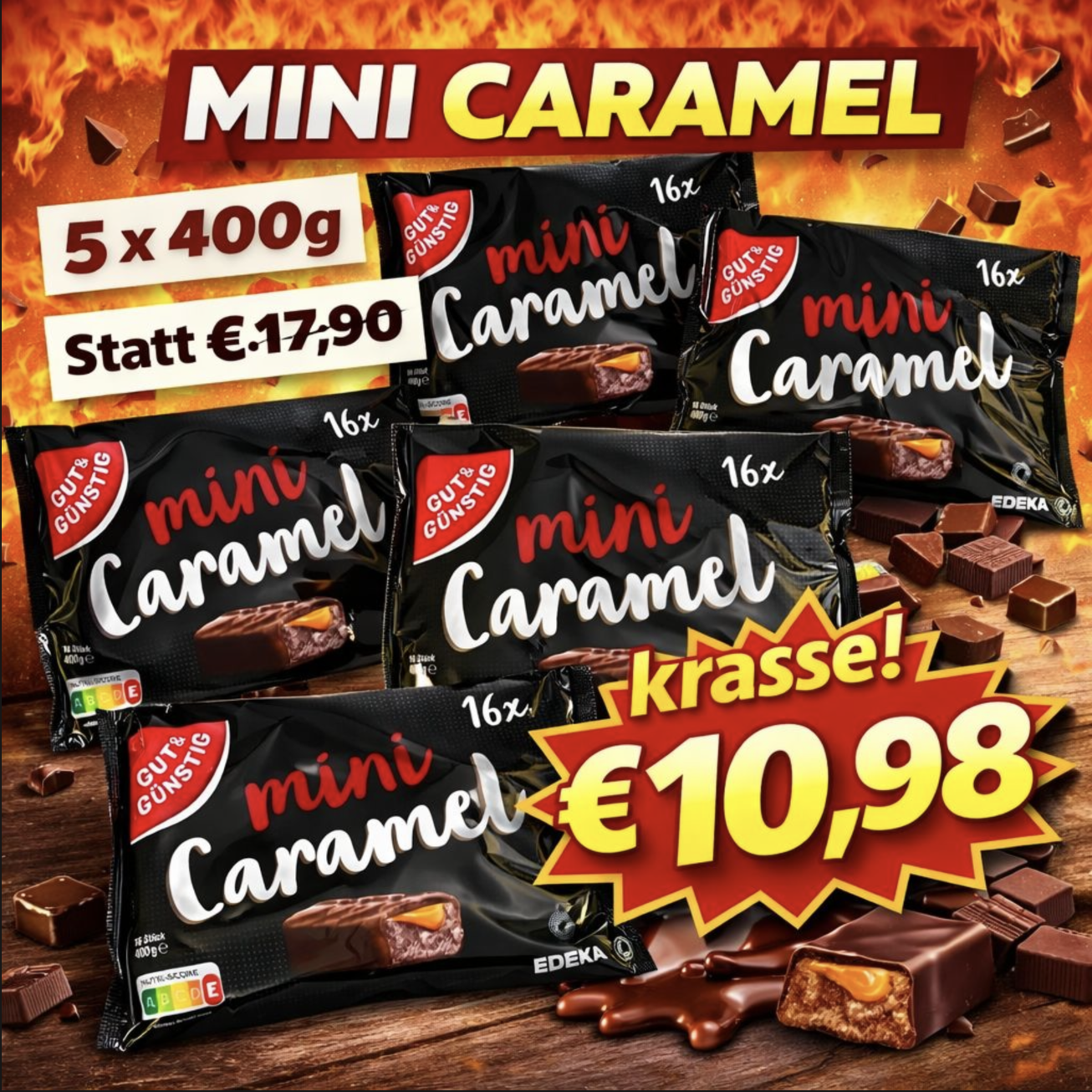 Gut & Günstig Mini Caramel Schoko Box 5 x 400g - MHD 06/2026