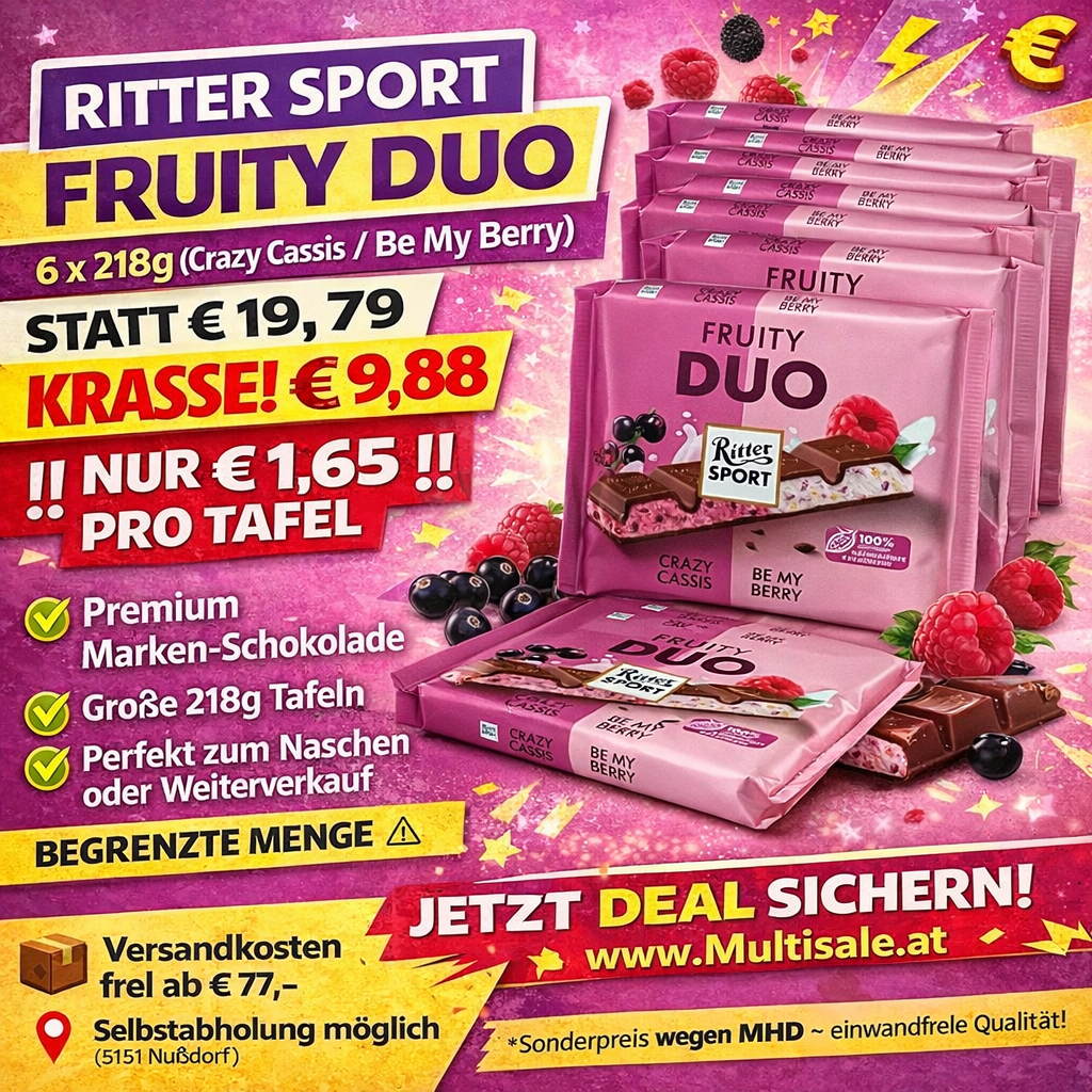 Ritter Sport Fruity Duo 6 x 218g – Crazy Cassis & Be My Berry Schokolade