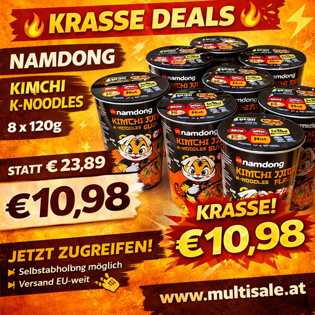 Namdong Kimchi K-Noodles Cup – 8 x 120g Instant Nudeln
