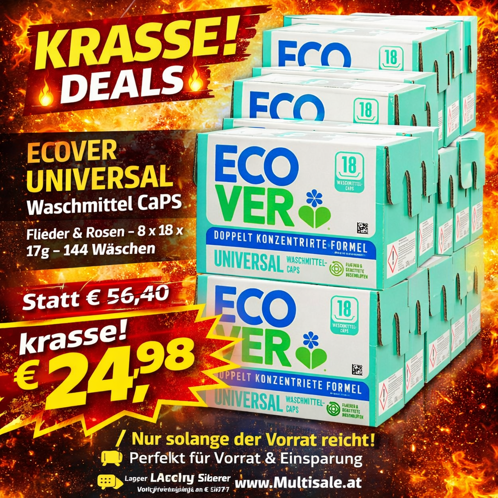 Ecover Universal Waschmittel Caps – 144 Wäschen (8x18) Flieder & Rosen